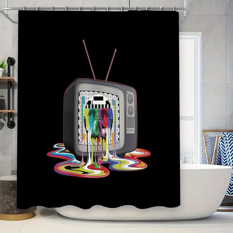 

Vibrant Tv Shower Curtain Abstract Art Modern Bathroom Decor Retro Style Washable Home Textile Waterproof Tapestry W60H190(CM)-1 Pcs