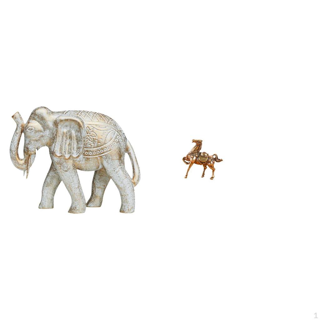 Hand Carved Wooden Elephant And Horse Sculpture Figurine Souvenirs Vintage Animal Statue Ornament