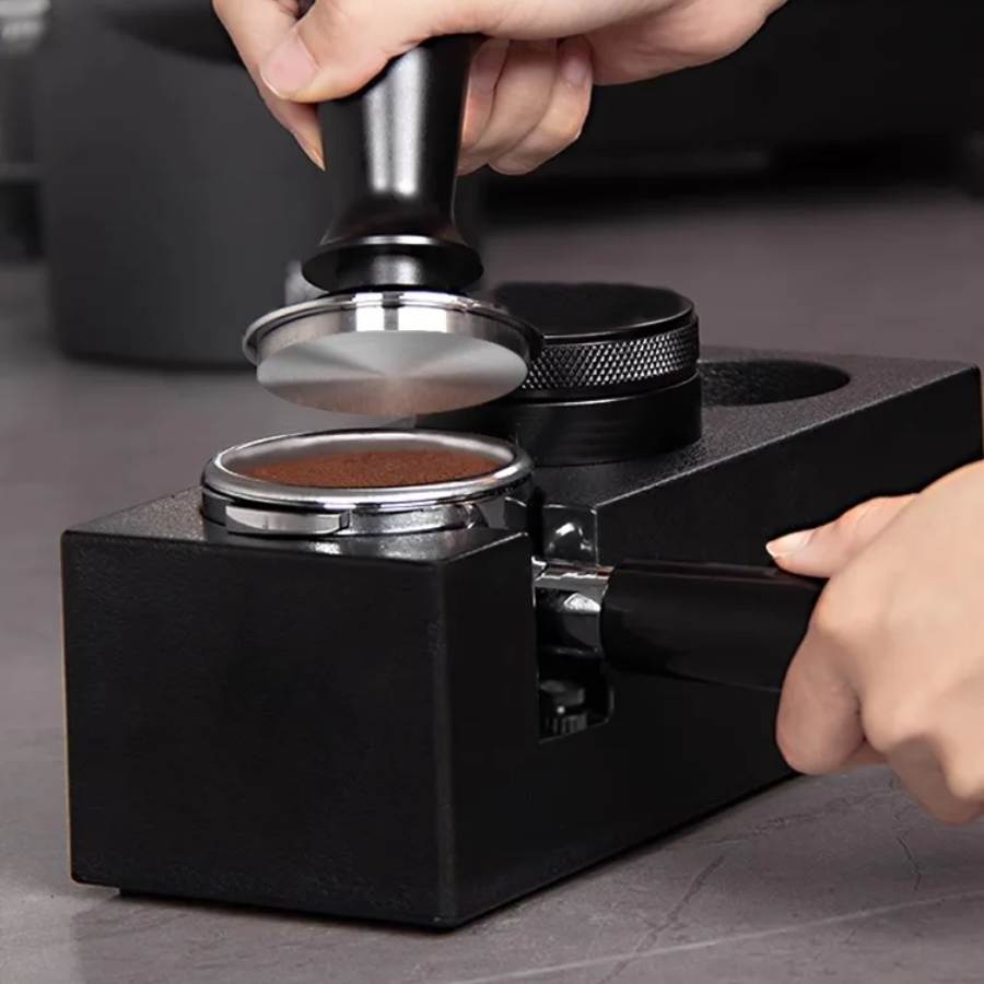 Espresso Tamper Station Multifunctional Coffee Knock Box 51-58Mm Multi-Fit Adjustable Portafilter Holder Coffee Black X
