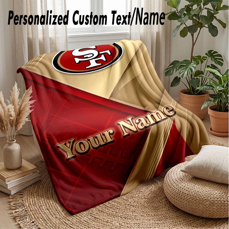 San Francisco 49ers Custom Flannel Throw Blanket Print Your Name Text Soft Warm Blanket Holiday Present