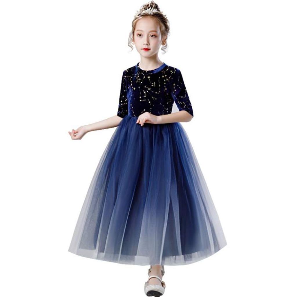 Honey baby Long Junior Formal Flower Girl Suitable for Piano and Graduations Kids' Dress, Dress, 3/4 Sleeves, Dress, Recitals, Parties, Weddings,