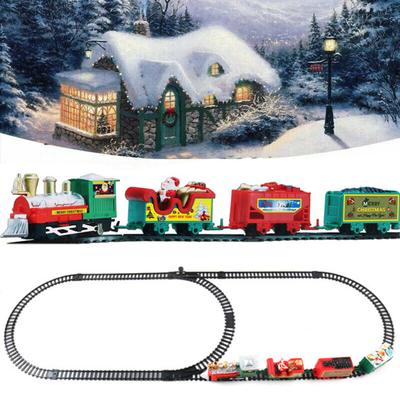 Noel Elektrikli Raylı Tren Oyuncak Işık Sesli Pil ile Çalışan Eğitici Klasik Tren Oyuncak Lokomotif Vagonları Raylı Yürümeye Başlayan Çocuklar Erkek