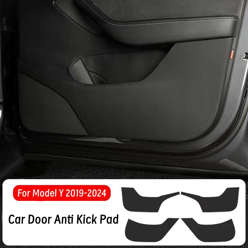 Car Door Anti-Kick Pad For Tesla 2017-2025 Model 3/Y Leather Sticker Trim Side Door Sill Protector Cover Car Interior Decoration
