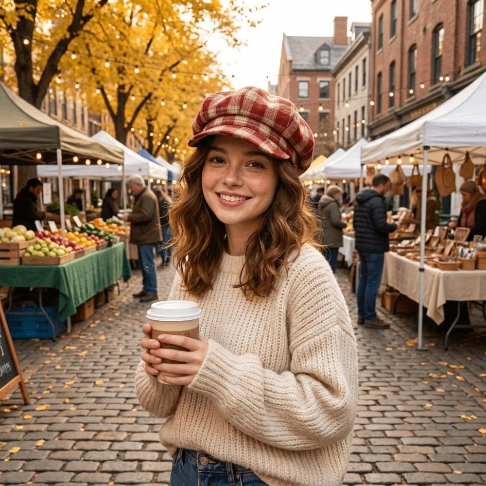 Thin Brim Plaid Beret Hat Irregular Octagonal Newsboy Peaked Hat Fashion Painter Artist Cap Travel