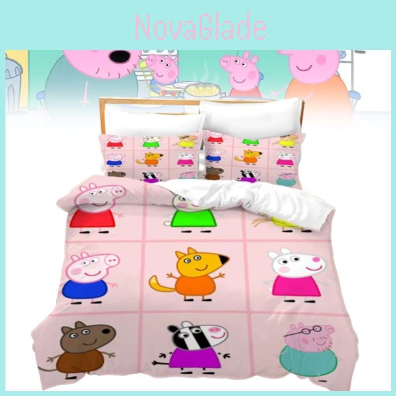 Peppa Pig 3D Digitaldruck Bettbezug Kissenbezug Set für Kinder Schlafzimmerdeko
