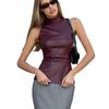 Women's Solid Colour Slimming Half High Neck Sleeveless Vest Top