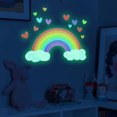 Rainbow Luminous Wall Stickers Glow The Dark Fluorescent Cloud Heart Wall Decal