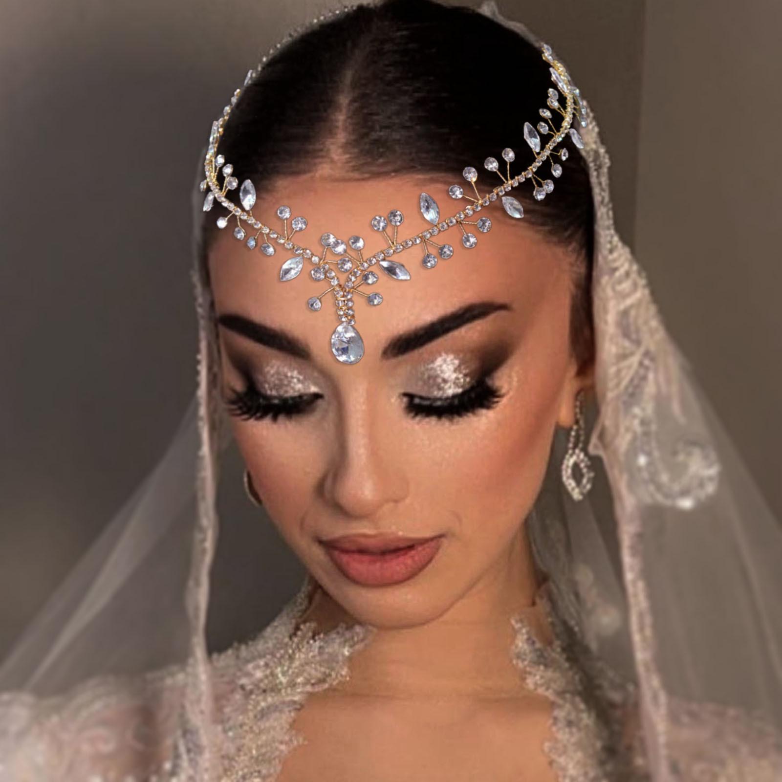 

Bridal Rhinestone Handmade Soft Headband Forehead Chain Hair Accessory золотой