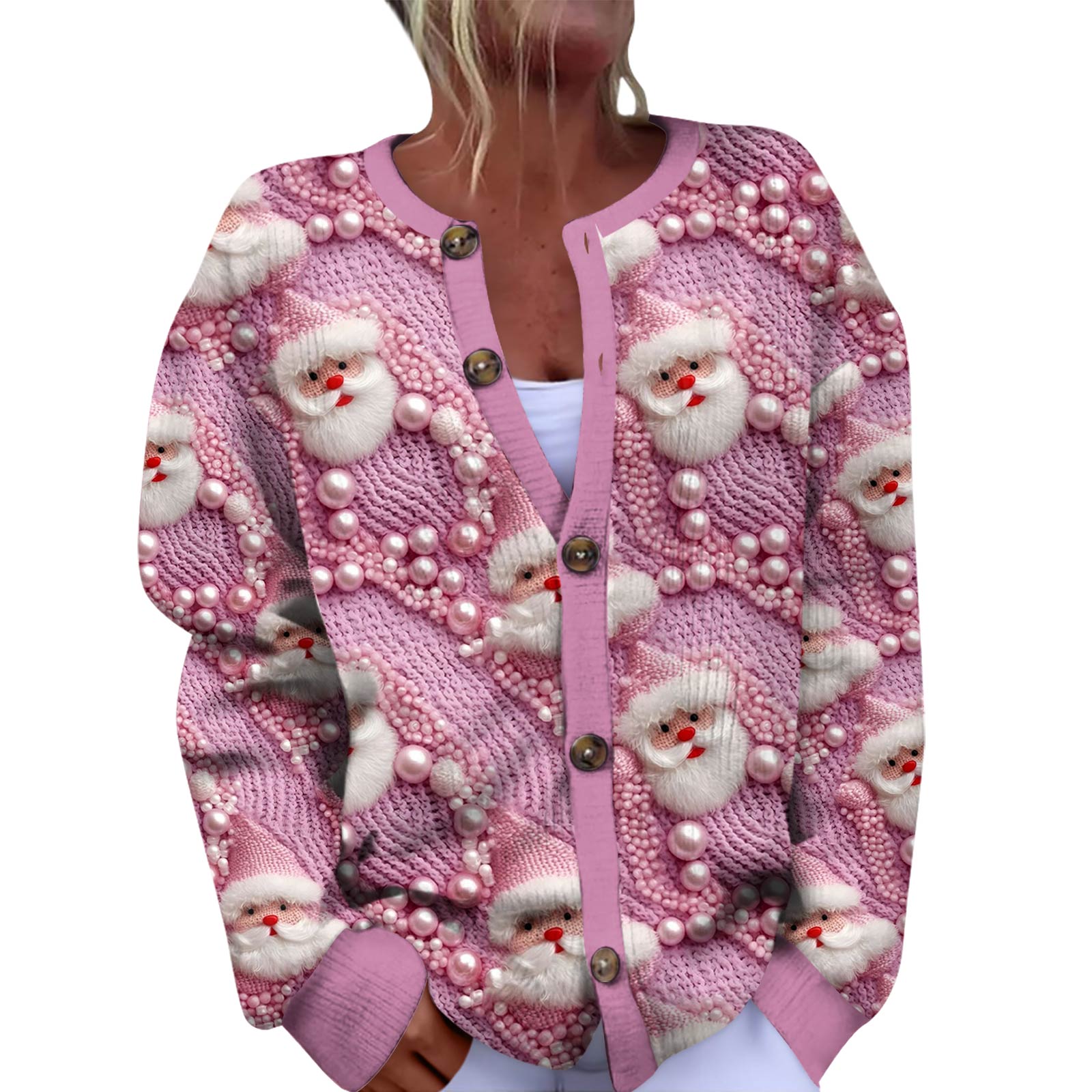 

Women s Fashion Christmas Printed Long Sleeve Knitted Cardigan Button Down Jacket S