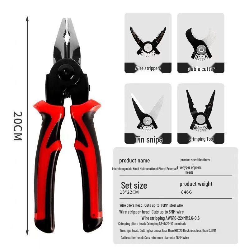 Multifunkční kleště: 5v1 Odizolovací kleště, Štípací kleště, Krimpovací kleště, Slitina mědi