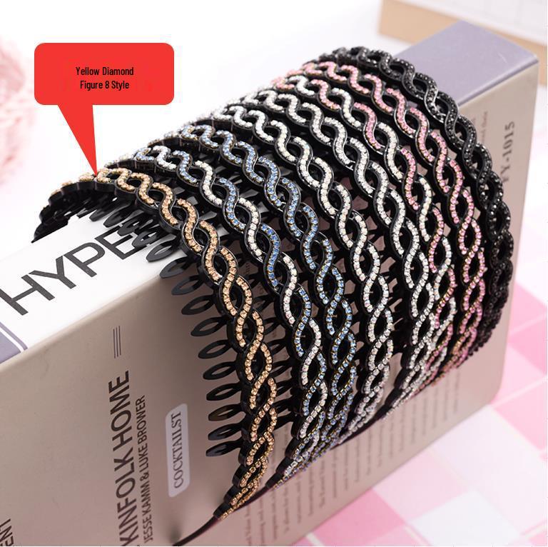 Hollow Willow Leaf Rhinestone Non-Slip Headband with Diamond Wave Design