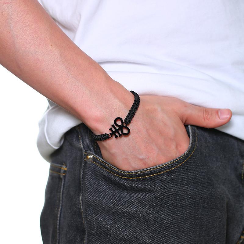 Charm Braided Bracelet Seal Of Lucifer Handmade Wave Black Adjustable Male Wrist Brazelet