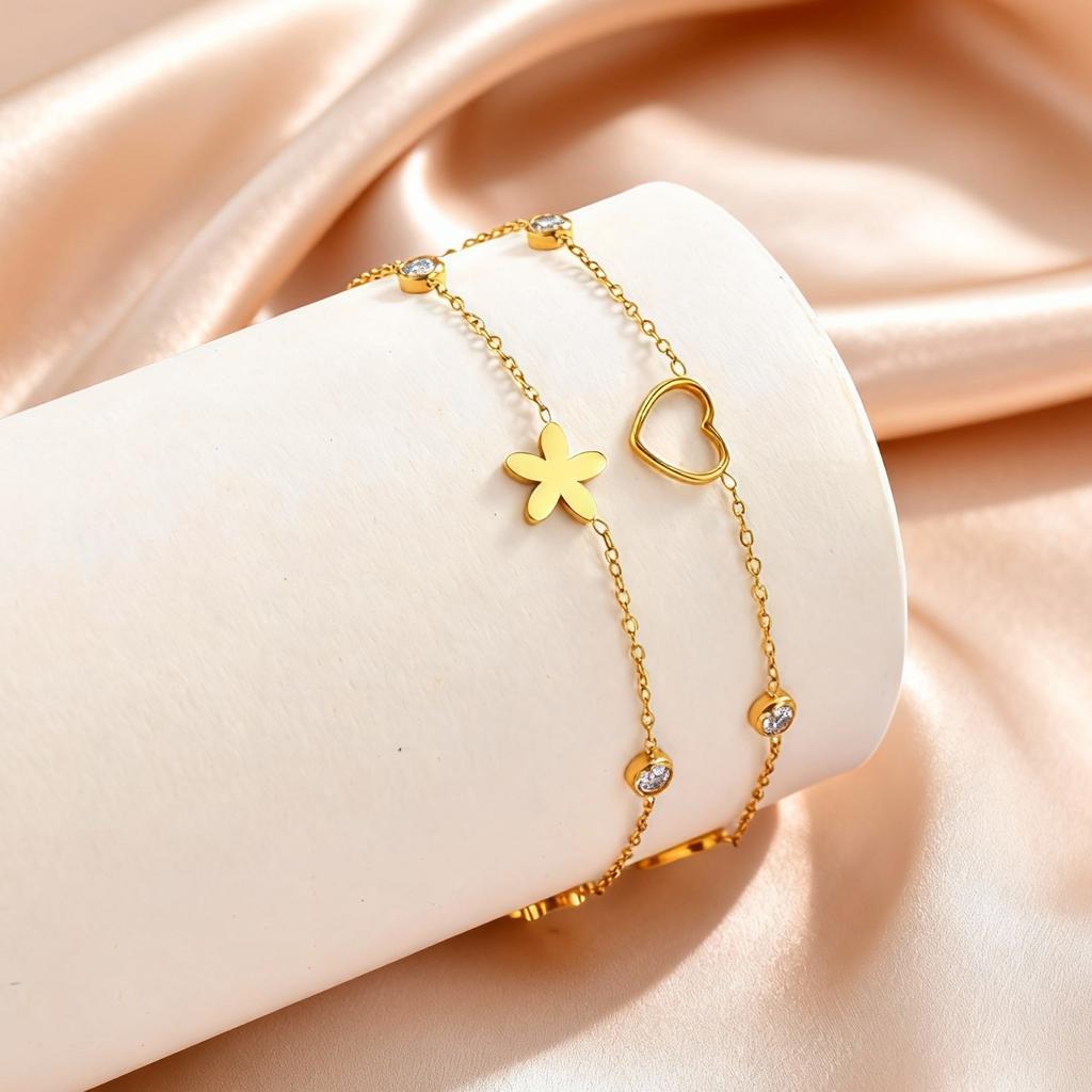 316L Stainless Steel Heart Flower Pendant Necklace for Women, Fashion Gold Plated Zircon Butterfly Charm Necklace,Luxury Jewelry