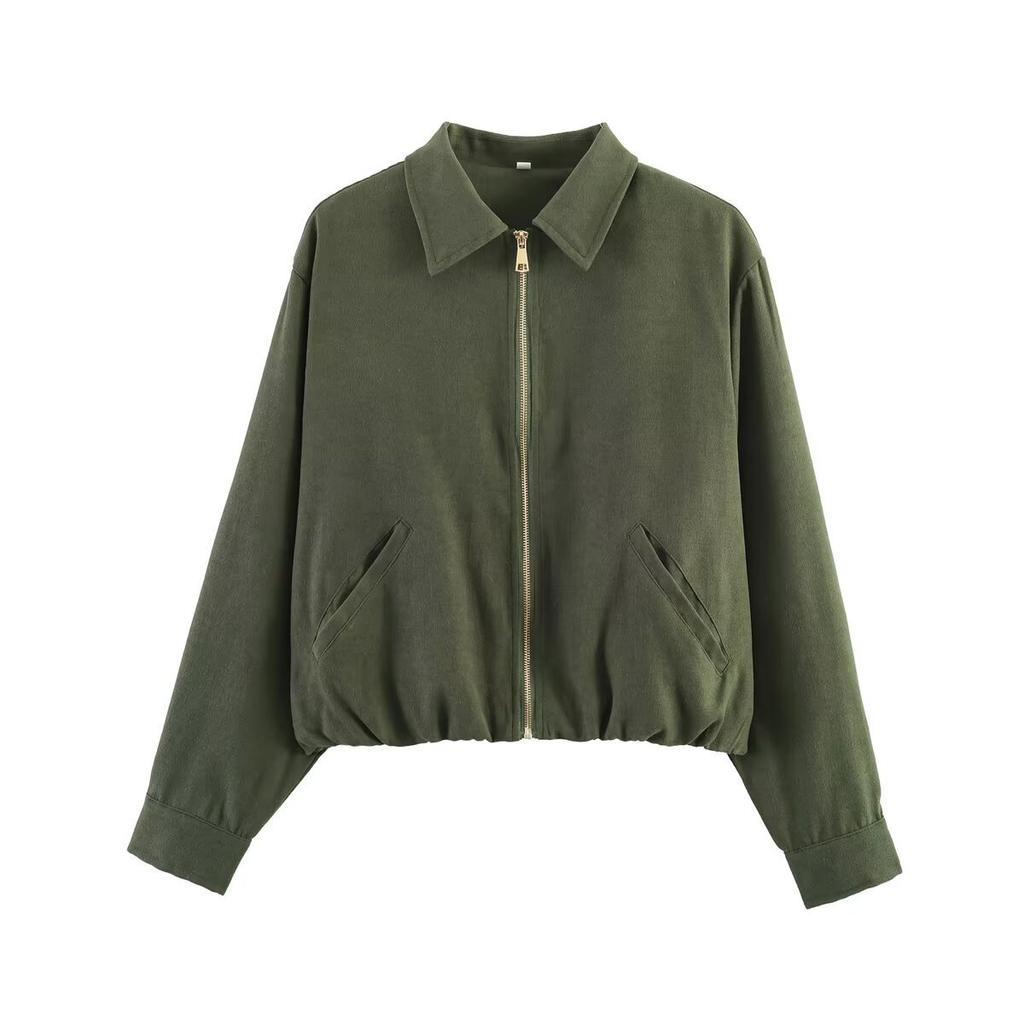 2026 spring new European and American cross-border women's long-sleeved lapel fluffy bomber jacket w107 8887