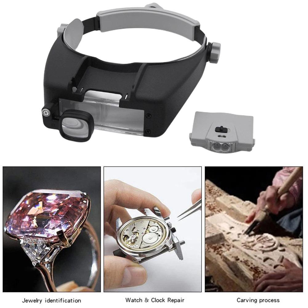 Hands-Free LED Magnifying Glasses Head Mount 1.5X 6X 8X Loupe for Close Work Soldering Watch Repair Hobby
