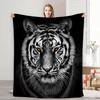 Black Flannel Blanket with Lifelike White Tiger Pattern, Showing Wild Charm and Personality, Perfect for Family Use