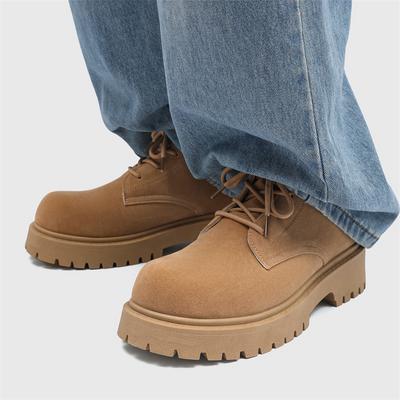 Καφέ Δερμάτινα Ανδρικά Παπούτσια Derby Παχιά Σόλα Πλατφόρμα Μεγάλη Στρογγυλή Μύτη Δέσιμο Σουέτ Δέρμα Ρετρό Βίντατζ Παπούτσια Εργασίας Αντιολισθητικά Άνετα