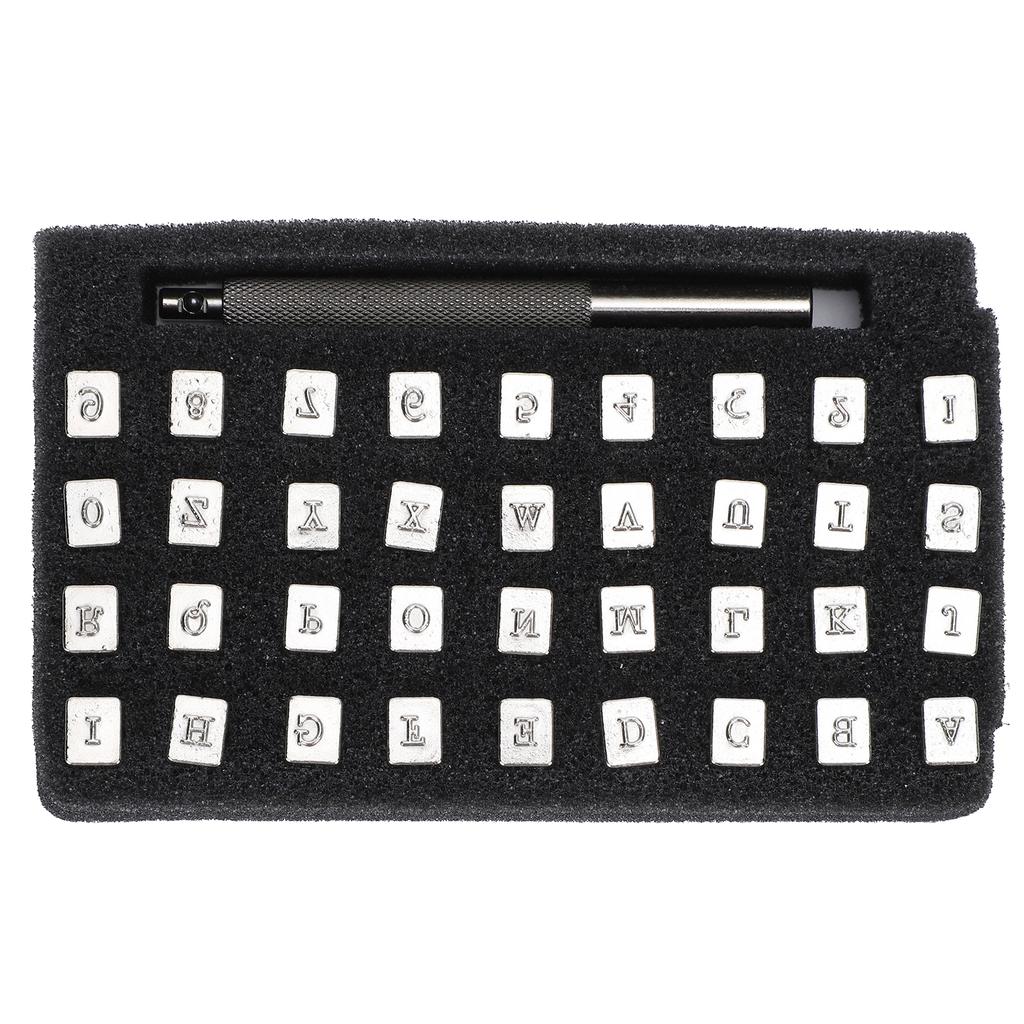 36Pcs Leather Stamp Pattern Number Alphabet Punch Carving 1Pc Handle Craft DIY Tool 3.5mm