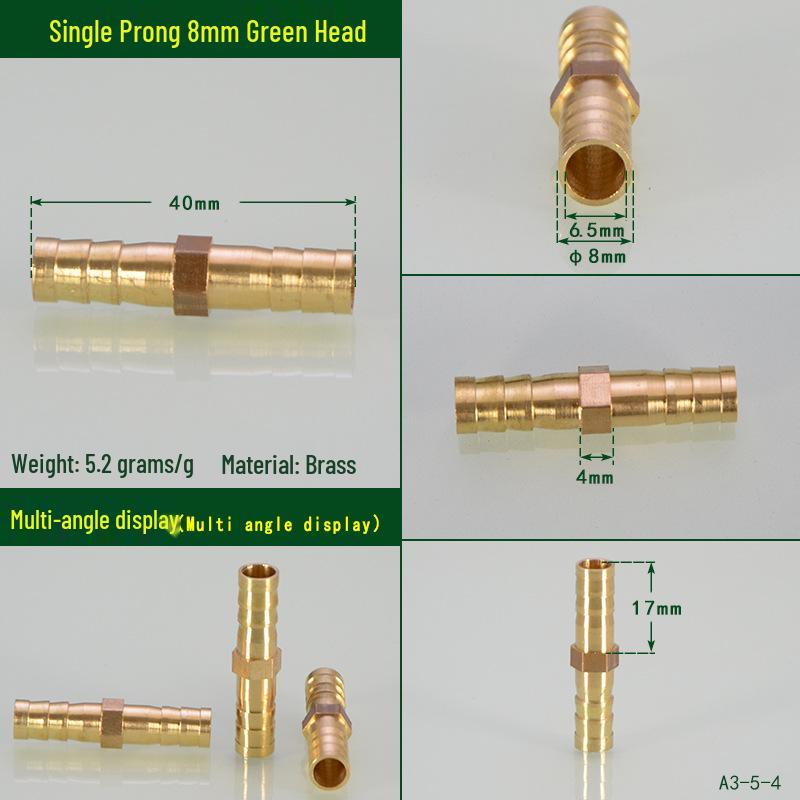 Brass Pagoda Head Insert for Gas Hose, Natural Gas Pipeline Connector 8/12, Pneumatic Fittings Inline Cross Tee