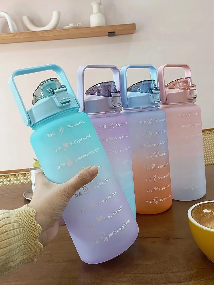 Water Bottle Sports Bottle 2L WITH a Tritan Straw Motivational