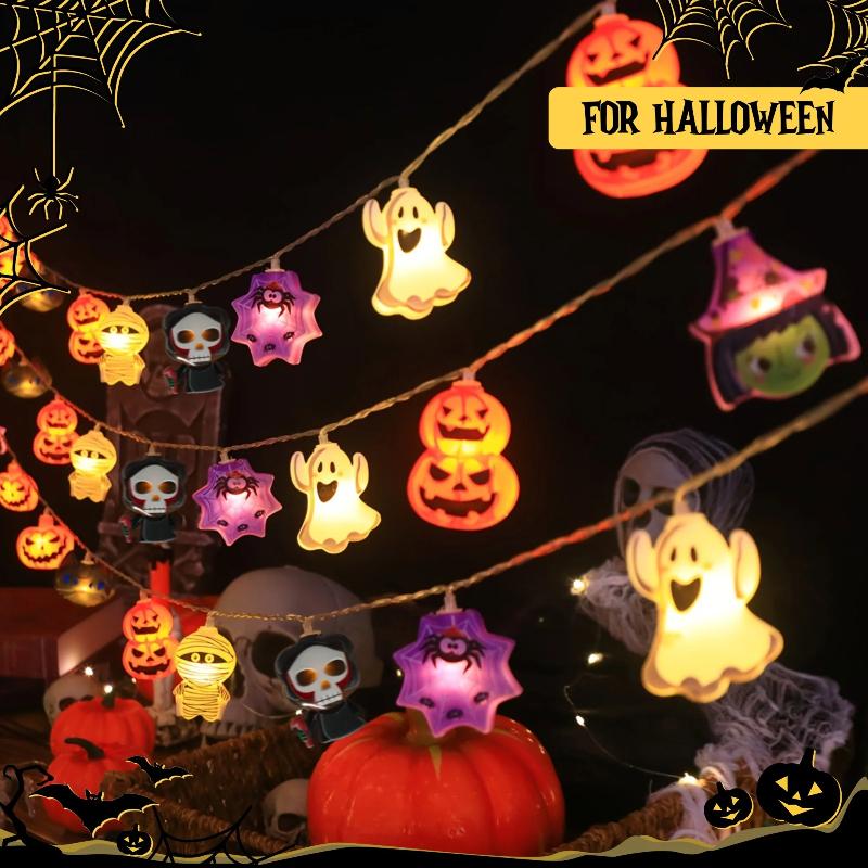 New Halloween LED Lights Outdoor Decoration Atmosphere Colorful Lamp Halloween Festival Pumpkins Ghosts Bats, Light Strings