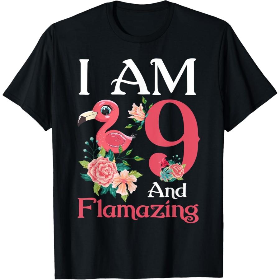 I m 9 And Flamazing Flamingo 9th Birthday Gift Girls Kids T-Shirt S