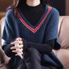 Women's Short Sleeve Knitted Vest Spring Fall Contrast V Neck Pullovers Jumper Loose Casual Ladies Gilet Sweater