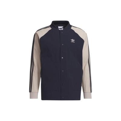 Striped Logo Print Single-Breasted Sports Jacket Men's Ink Blue