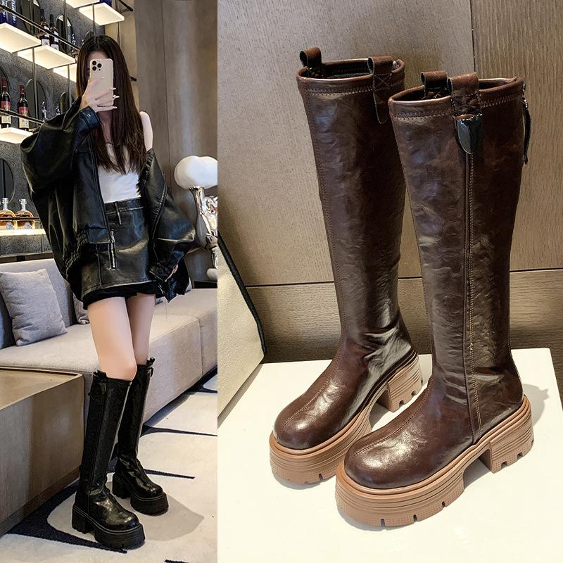 Dámské vysoké boty 2025 nové boty jezdecké boty silná podrážka vysoké