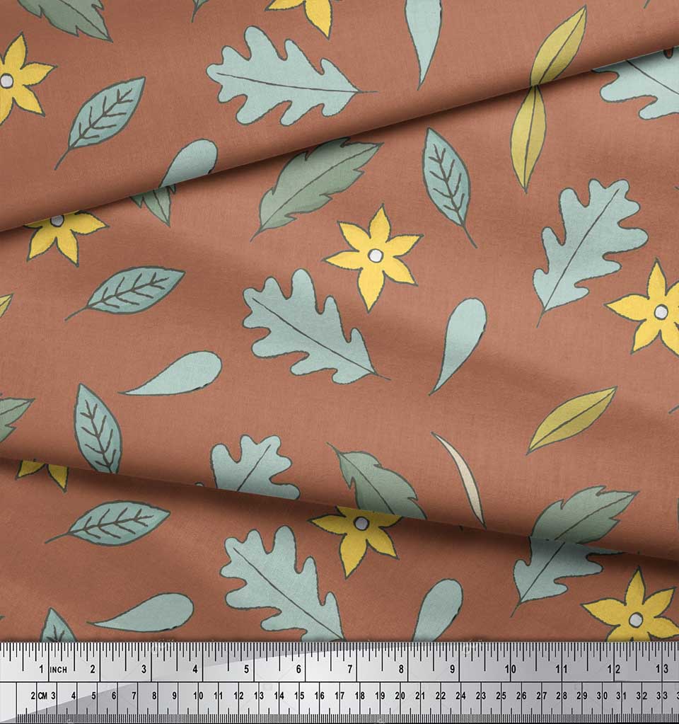 Soimoi Gray Japan Crepe Satin Fabric Leaf Floral Decor Fabric Printed Metre 42 Inch