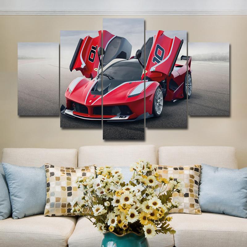 5 Pieces Red High-power Sports Car Posters Modular Canvas HD Prints Paintings Wall Art Pictures Home Decor No Framed