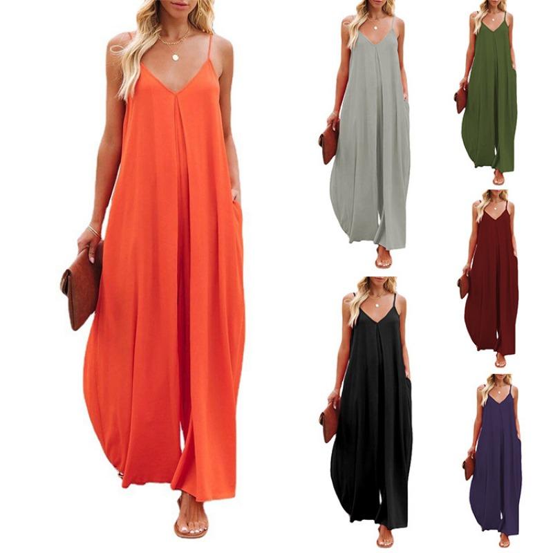 Dames Effen Kleur Bretels Wijde Pijpen Zakken Casual Commuter Jumpsuit