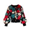 Women Coat Cardigan Single-breasted Long Sleeves Flower Elegant Keep Warm Elastic Cuff
