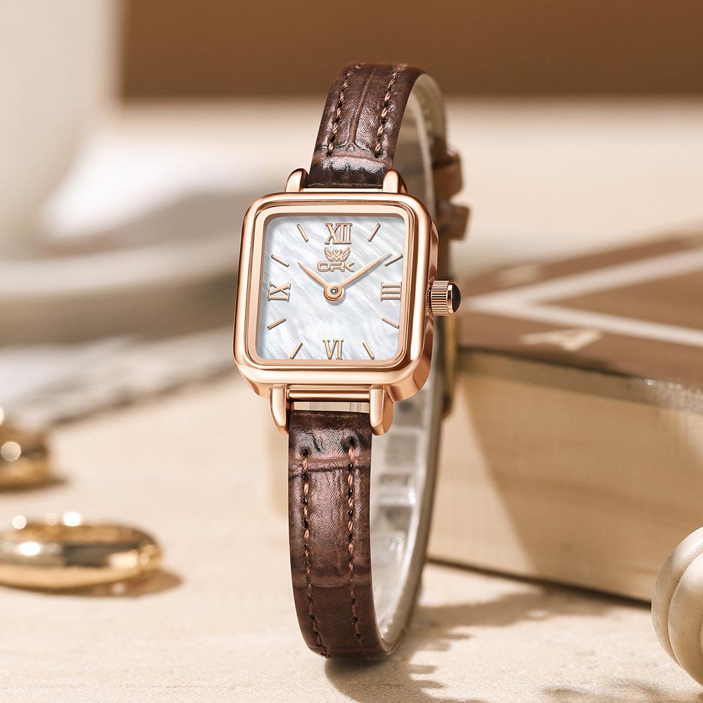 

OPK Брендовые часы Нишевые Легкие Роскошные Женские Часы Ретро Квадратные Кварцевые Часы Маленькие Коричневые Часы Подарок на День Святого Валентина