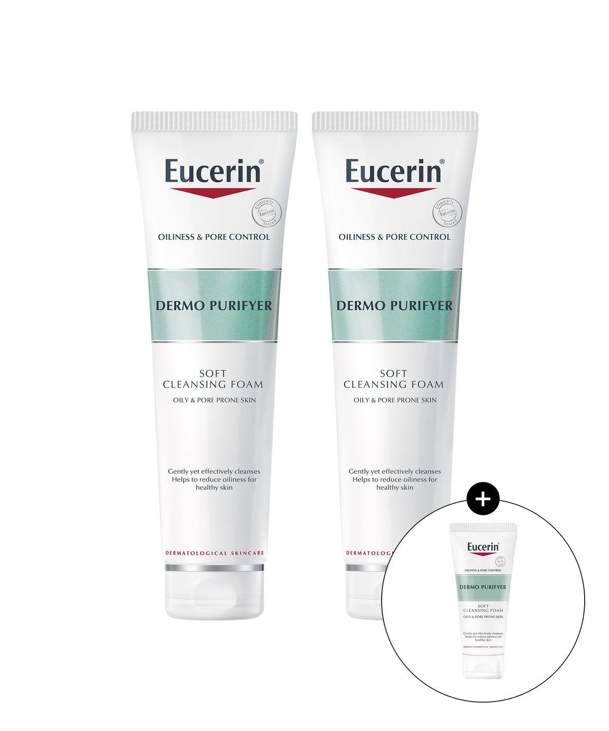 [2-pack] Eucerin Dermopurifier Soft Cleansing Foam 150ml + 50g Extra Gift