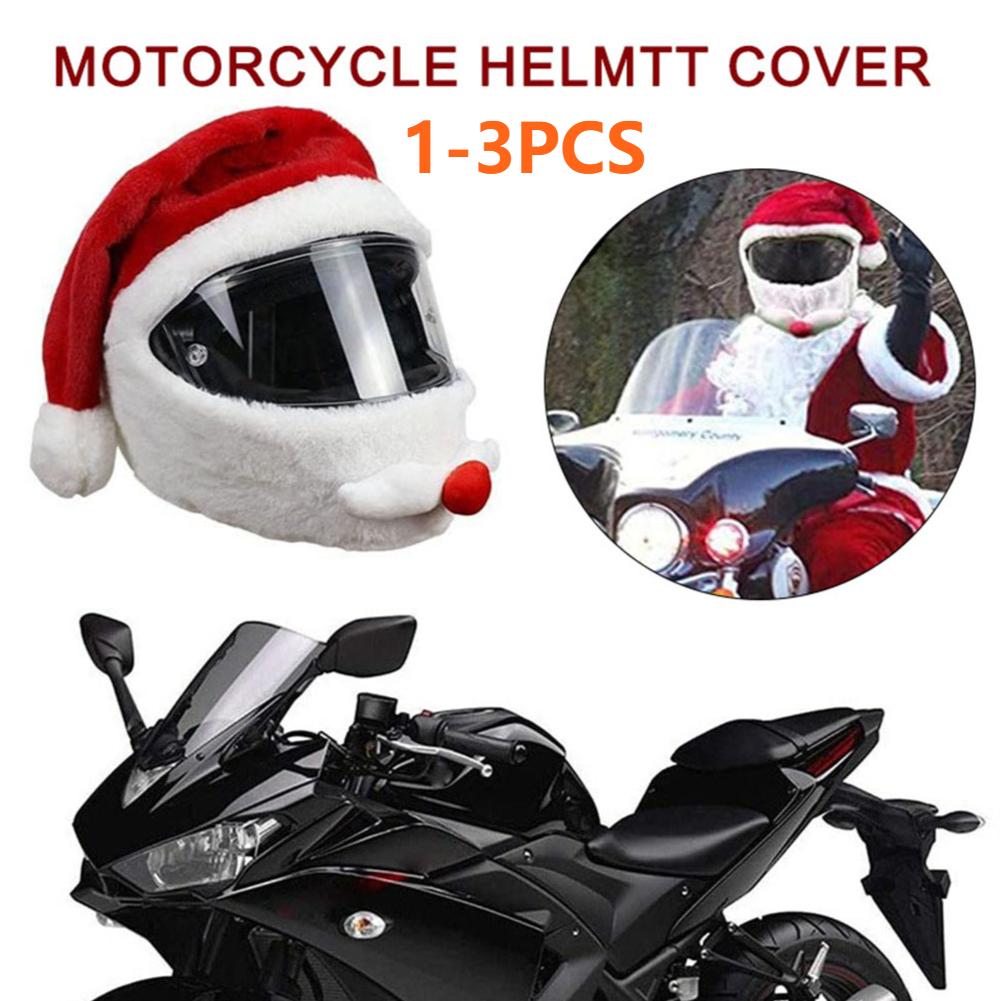3-1Pc Cycling Helmet Christmas Motorcycle Helmet Cover Full Face Safe Hat Santa Claus Racing Cap Merry Christmas Decoration Gift