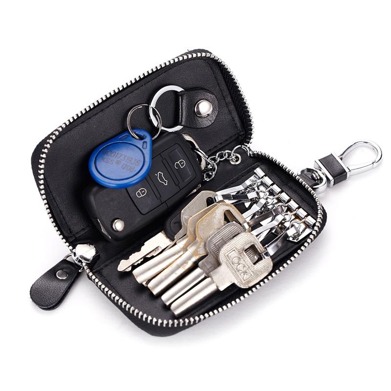 Cow Split Leather Men Women Key Holder House Keychain Bag Organizer Car Key Case Pouch Multifunctional Small Wallet Mini Purse