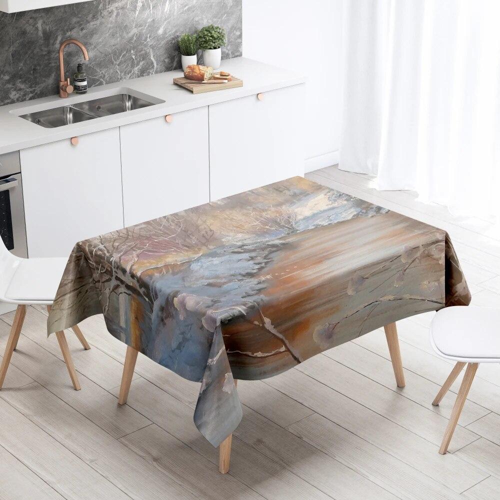 Woods Snow Tablecloth Home Decor Stain Resistant Waterproof Table Decoration Rectangular Kitchen Fireplace Countertop