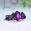 Luxury European and American Retro Purple Gemstone Ring, Gun Black Rose Branch Cross Ring Girl
