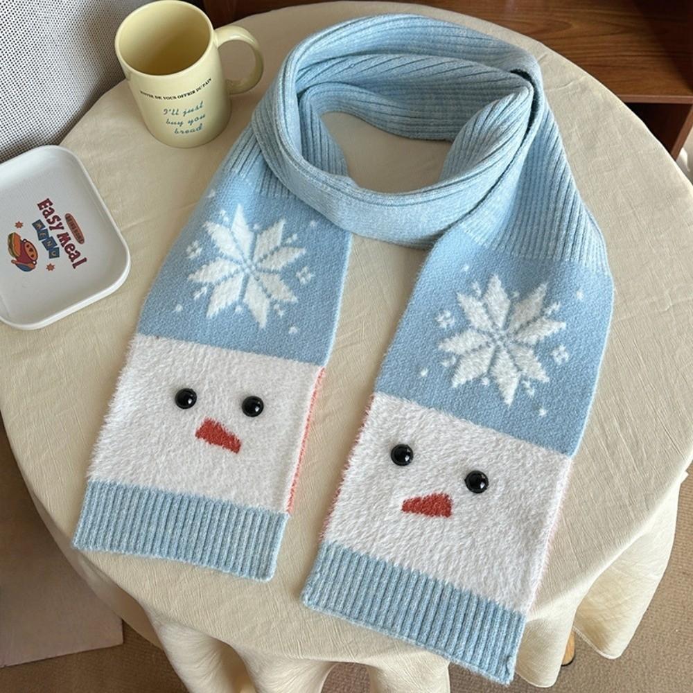 Korean Style Cashmere Blend Scarf Lightweight Knitted Shawl Snowman Pattern Scarf Women/Men