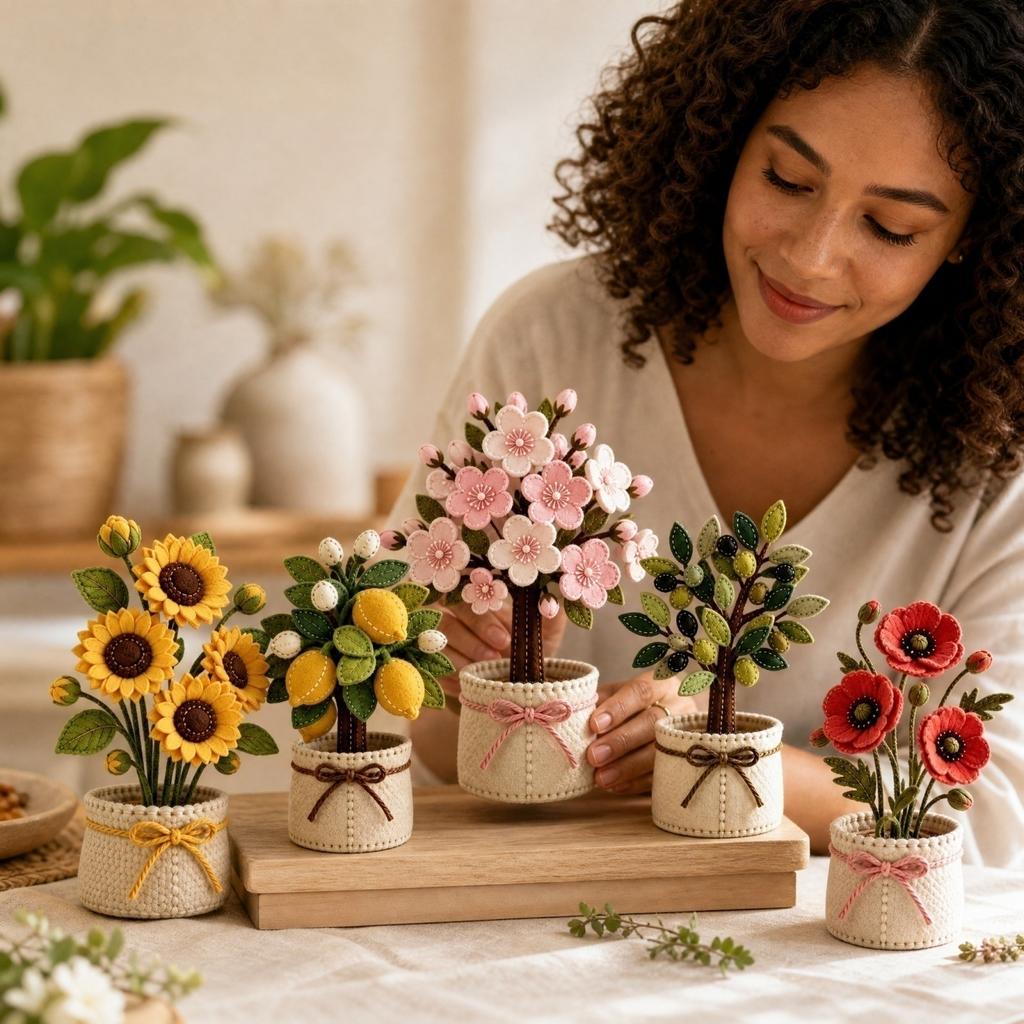 DIY Kit for Adults – Plant and Flower Themed Patchwork Sewing Set with Non-Woven Fabric Materials
