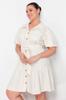  Women's Plus Size Dress Beige Linen Look Belted Buttoned Shirt Dress