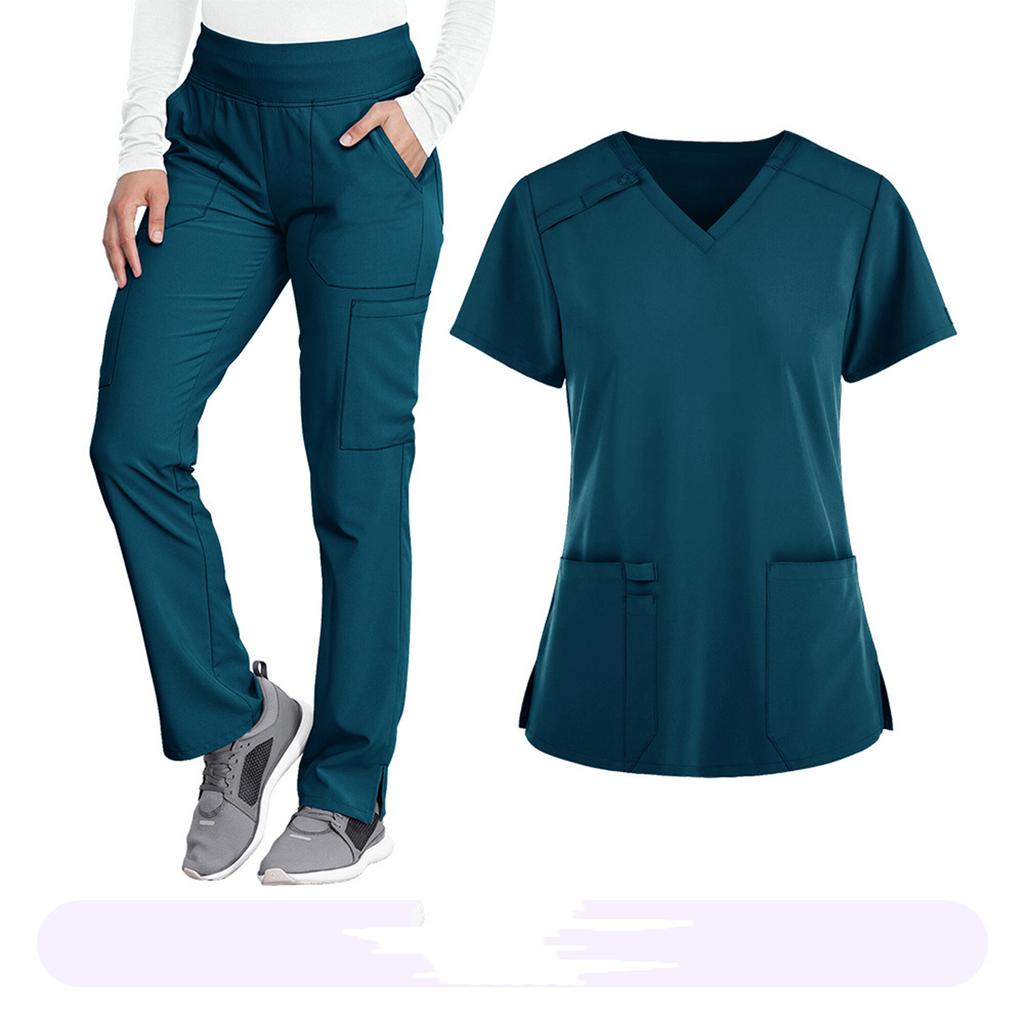 Women's Loose And Comfortable V-neck Short Sleeved Workwear With Top And Beauty Suit Set