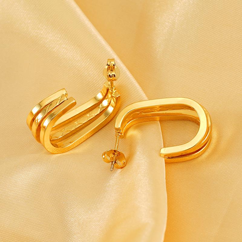 European & American Style Women's Titanium Steel Multi-Layer Irregular Earrings - High-End Fashion