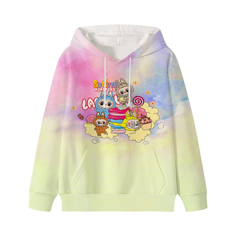 Labubu Printed Kids Long Sleeve Anime Boys Girls Hoodies Autumn Casual Clothes Thin Coat Children Cartoon Jackets Gifts