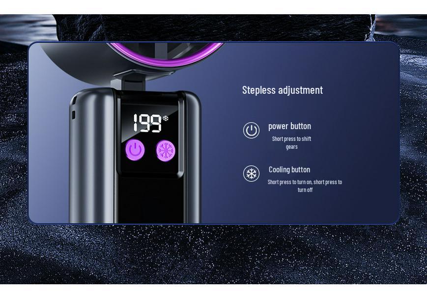 New Turbo Handheld Mini Fan with 199-Speed USB Charging & Digital Display - Powerful Cooling