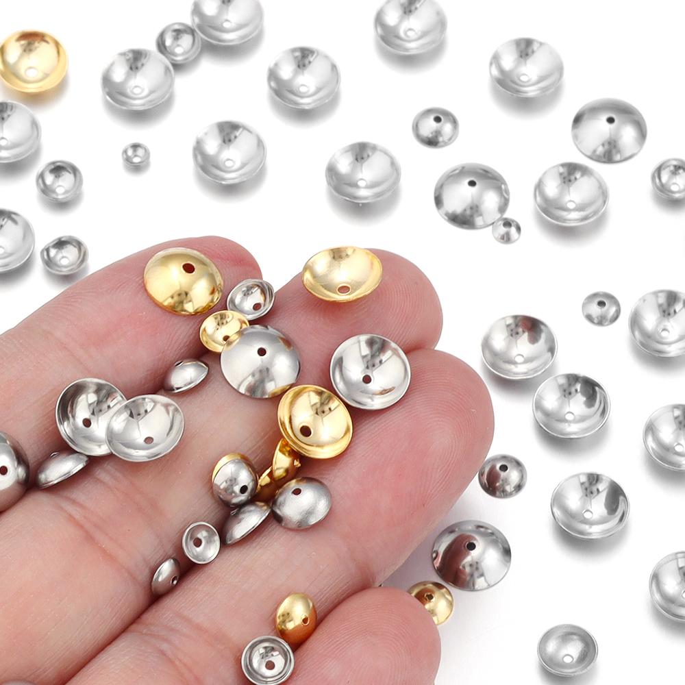 50-100pcs/lot 3 4 5 6 8mm Stainless Steel Round Bead Caps Spacer Beads For Jewelry Making DIY Charms Bracelet Supplies Accessory