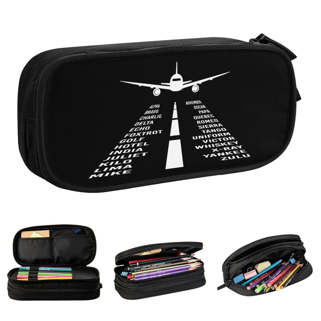 Airplane Phonetic Alphabet Pilot Pencil Case Classic Aviation Airport Pen Bag Student School Supplies Gifts Pencil Pouch