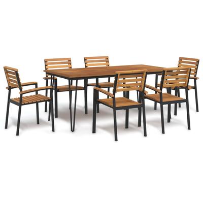 Vidaxl 7-Cz. Garden Furniture Set, Solid Acacia Wood and Metal