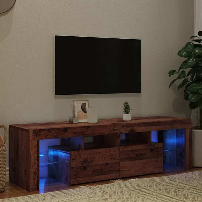 vidaXL Meuble TV avec lumières LED vieux bois bois d'ingénierie, support TV, meuble multimédia, console TV, meuble hifi, 856303